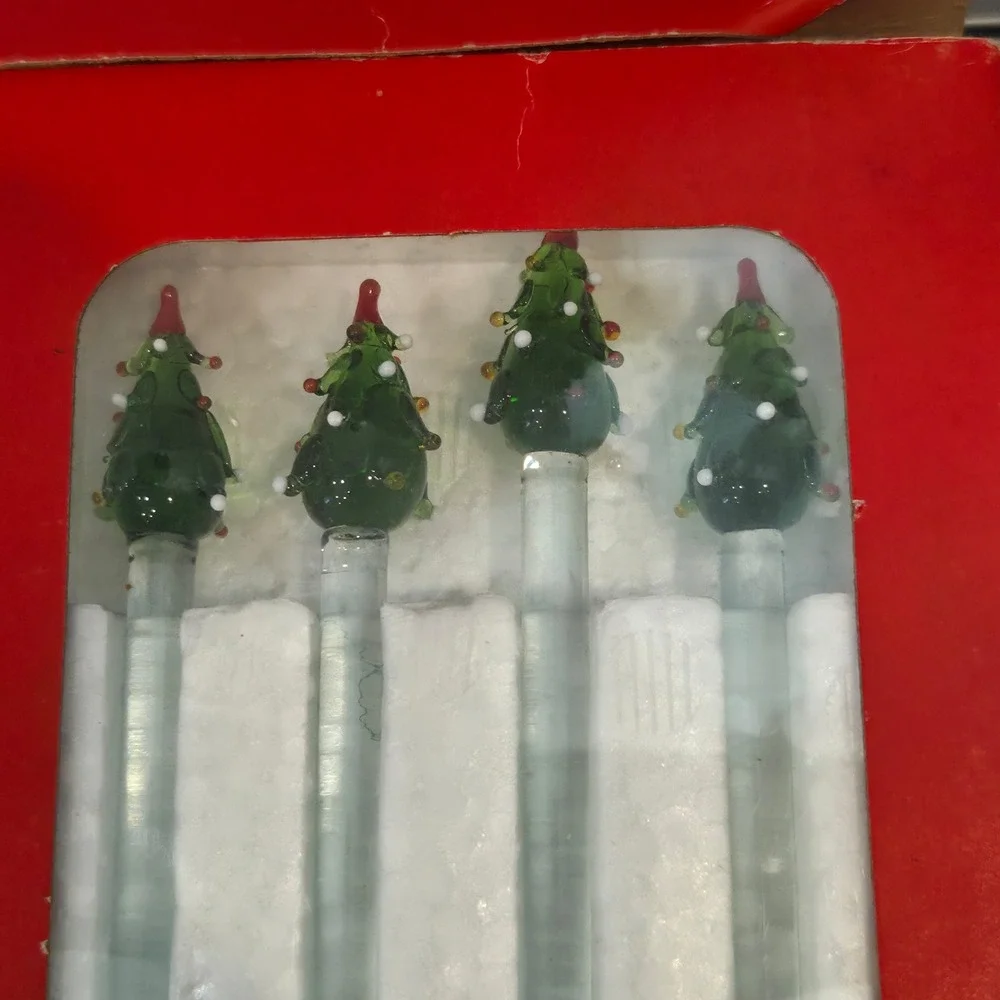 Drulane Designs Towle Handmade Glass Stirrers Christmas Tree Set 4 37177 Green